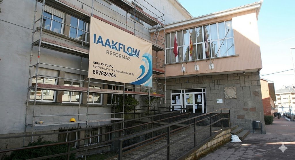 Equipo de albañiles de IAAKFLOW realizando la reforma integral de una vivienda en Villablino